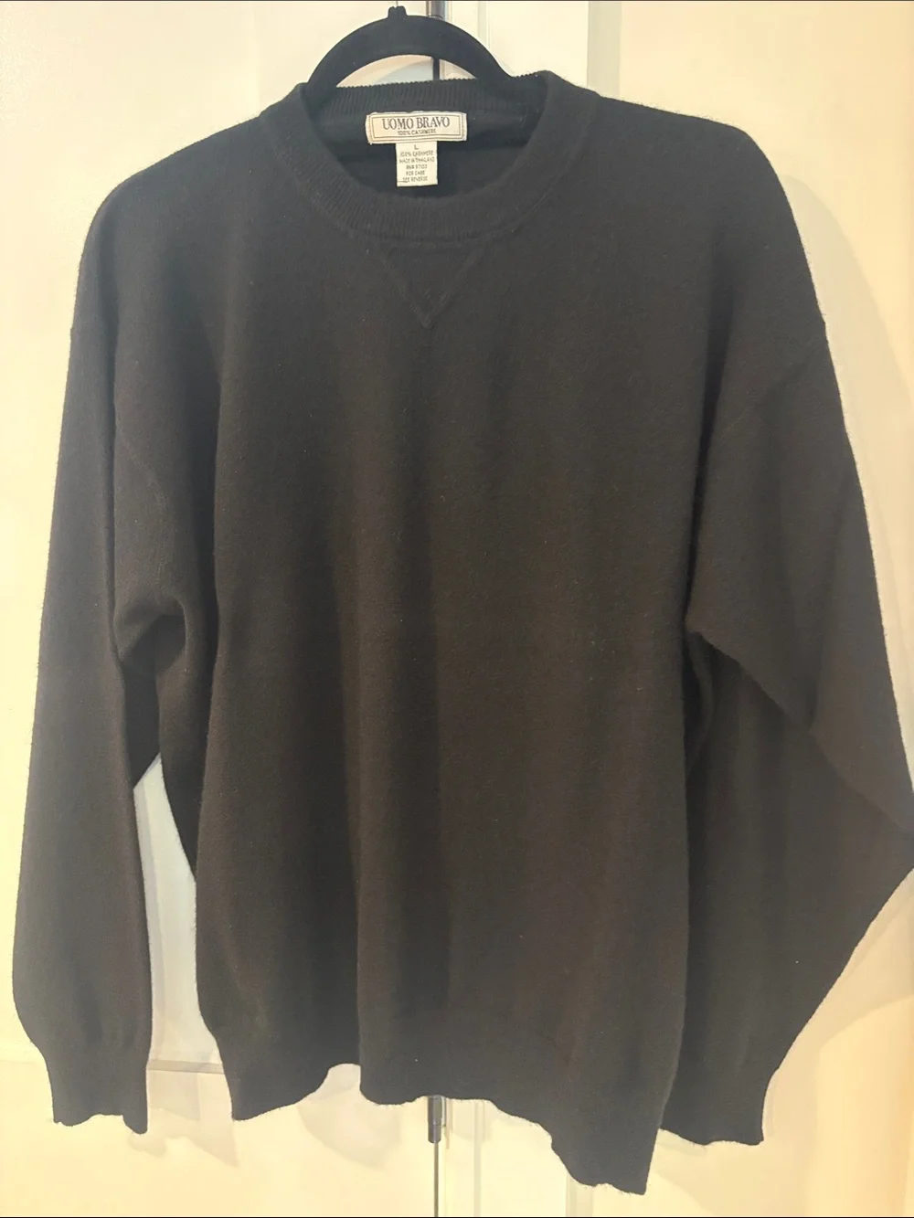 UOMO BRAVO Men's Black Crewneck Cashmere Sweater Size Large